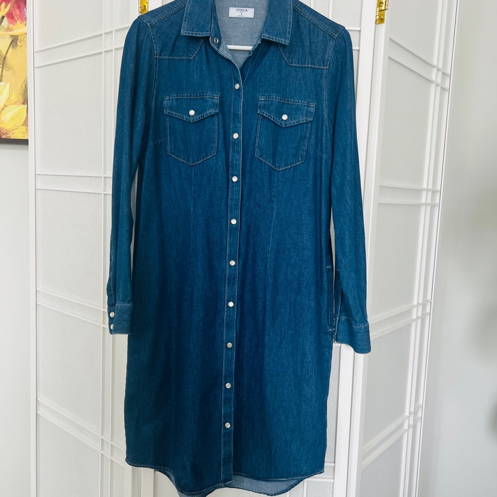 Untuckit Denim Perfection Coastal Cowgirl Shirt Dress, Pearl Snap Buttons Pocket